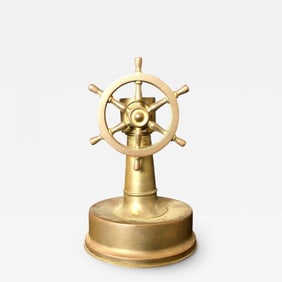 Small Antique Brass Ships Wheel Tabletop Cigar Cutter circa 1920 Tobacco
