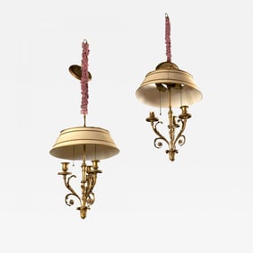 Pair of Finely Chased Bronze Doré Louis XV Style Chandeliers Three Candelabras