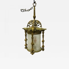 Empire Dore Lantern Chandelier, Frosted Etched Glass, 19th Century, Solid Bronze