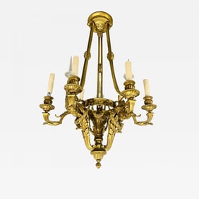 Louis XVI 19th Century Dore Bronze Chandelier, Six Light, Estate Item