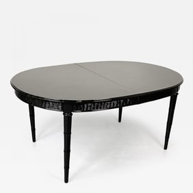 Faux Bamboo and Wicker Dining Table, Ebony, American of Martinsville