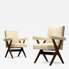 Pierre Jeanneret, French Mid-Century Modern, Upholstered Arm Chairs, Cowhide