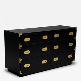 Hollywood Regency, Satin Black Wood, Brass, Campaign Dresser USA, 1970s