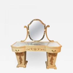 Hollywood Regency Grosfeld House Parcel Paint and Gilt Decorated Vanity or Desk