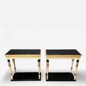 Pair of Swedish Neoclassical Maison Jansen Marble-Top Console Tables, French