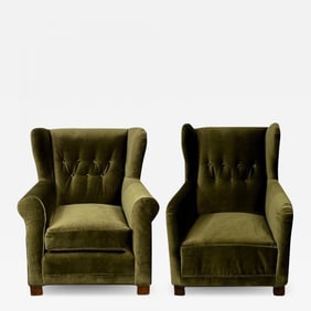 Compatible Pair Danish Cabinetmaker Wingback Lounge Chairs, Fritz Hansen Style