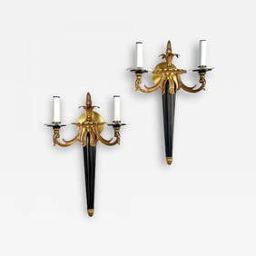 Pair Louis XVI Style French Sconces / Wall Lights, Ebony, Bronze, Maison Bagues (1 of 12)