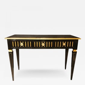 Ebony and Parcel-Gilt Decorated Three-Drawer Desk, Maison Jansen attr.