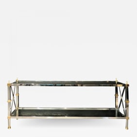 Hollywood Regency Style Console / TV Table Steel and Brass Jansen Fashioned