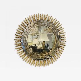 Vintage Mid-Century Italian Gilt Gold Sunburst Wall Mirror, Over the Mantle