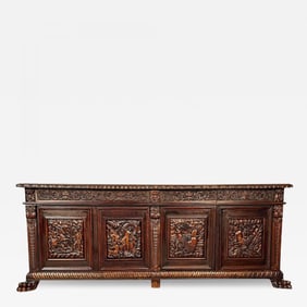 Monumental Renaissance Revival Sideboard, Heavily Carved, Mahogany, Branded