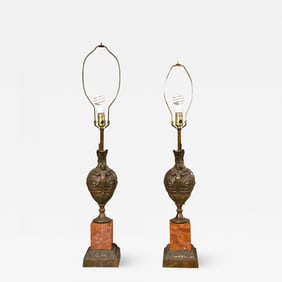 Pair of Bronze Ewers Mounted as Lamps