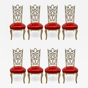 Set of Eight Hollywood Regency Style Louis Pistono Distressed Dining Chairs