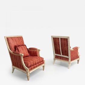Pair of Louis XVI Style Painted Bergère Arm/Lounge Chairs, Traditional, France