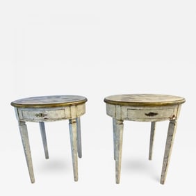 Gustavian Pair of End, Side Tables, Swedish Paint Decorated, Fornasetti Style