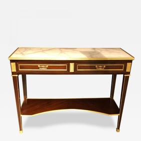 Jansen Style Two-Drawer Marble-Top Bronze Console or Serving Table