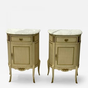 Pair of White Nightstand or End Tables / Side Tables, Marble Top Louis XV Style