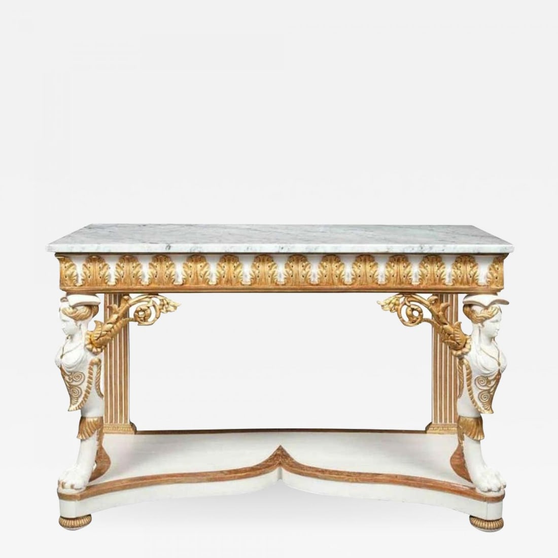 Italian Empire White Painted and Parcel-Gilt Console Table, circa 1825: Reserve: $7,387.00 Shipping: Domestic: Shipping rates are determined by destination International: Foreign shipping rates are determined by destination. International shipping may be subject to VAT. C