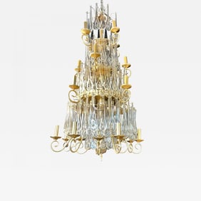 Hollywood Regency Gilt Bronze and Crystal Chandelier