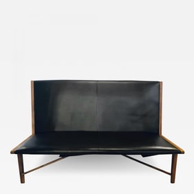 Mid-Century Modern Settee or Loveseat in Black Vinyl