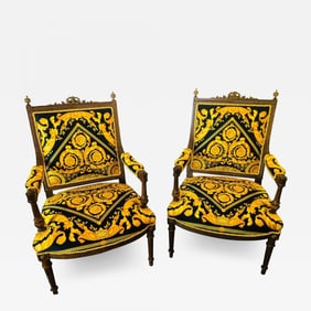 Pair of 19th-20th Century Louis XVI Style Carved Armchairs