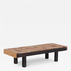 Roger Capron, Mid-Century, Tile, Stained Wood, Low Coffee Table, France, 1970s