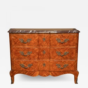 French Louis XV Style Tulipwood, Marble, Commode / Chest, France, 1930s