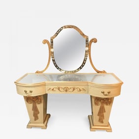 Hollywood Regency Grosfeld House Parcel Paint and Gilt Decorated Vanity or Desk