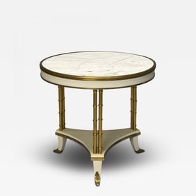 Maison Jansen Style, Hollywood Regency, White Lacquer, Brass, Bouilliote Table