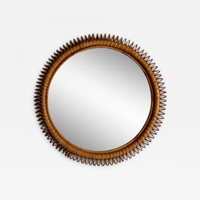 Italian Mid-Century Modern, Small Wall Mirror, Rattan, Bamboo, Italy, 1960s