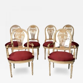 Six Louis XVI Maison Jansen Style Bleached Balloon Back Dining Chairs, Whitewash