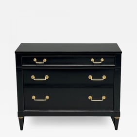Maison Jansen Style, Hollywood Regency, Chest, Black Lacquer, Bronze, 1970s