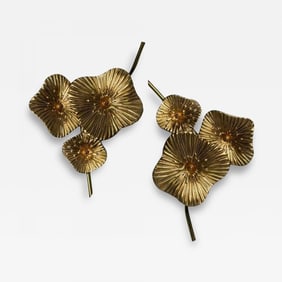 Contemporary, Italian Modern, Flower Sconces, Murano Glass, Gold Leaf, Brass