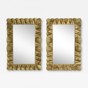 Modern, Italian Wall Mirrors, Scallop Motif, Murano Glass, Gold Gilt