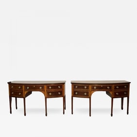 Pair of Baker Mahogany Satinwood Sideboards, Historic Charleston, Bow Front