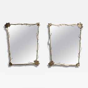 Modern Trapezoidal Bronze Wall Mirrors, Branch and Leaf Motif, France, 21st C.