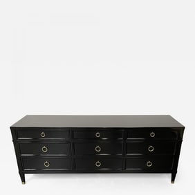 Hollywood Regency Black Lacquered Dresser / Sideboard, Bronze, Baker Furniture