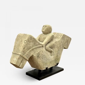 Primitive Mid-Century Modern Indonesian Stone Sculpture, Statue on Stand, 20th C