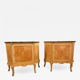 Pair of Hostetler Custom Faux Painted Marble-Top Commodes or Nightstands