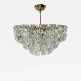 German Mid-Century Modern Four Tier Chandelier, Nickel / Brass, Geometric, 1970s