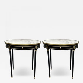 Hollywood Regency, Louis XVI Style, Bouiliotte End Tables, Black Paint, Bronze