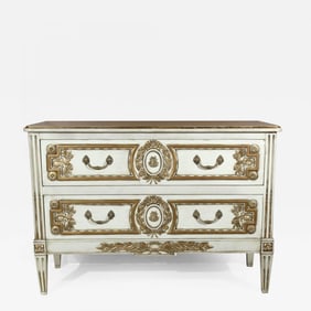 French Louis XVI Style Painted Commode Stamped Jansen