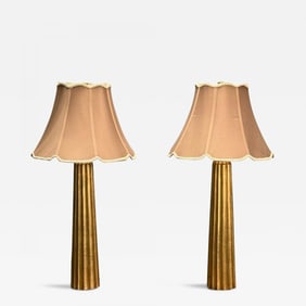 Hollywood Regency Style, Fluted Table Lamps, Gilt Metal, Silk, USA, 21st C.