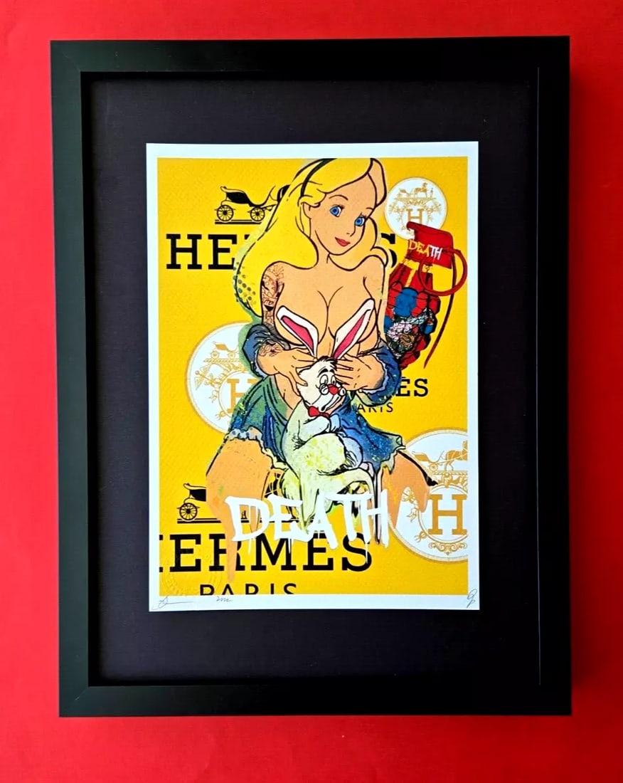 DEATH NYC Hand Signed Print Framed 16X12in COA SEXY ALICE IN WONDERLAND HERMES: This is a Stunning and Scarce 100% Authentic New Print by Death NYC Hand Signed and Numbered in Pencil by the Artist Limited Edition of 100 Print Size: About 10x8in Fine Art 300 gsm Paper Print is Bli