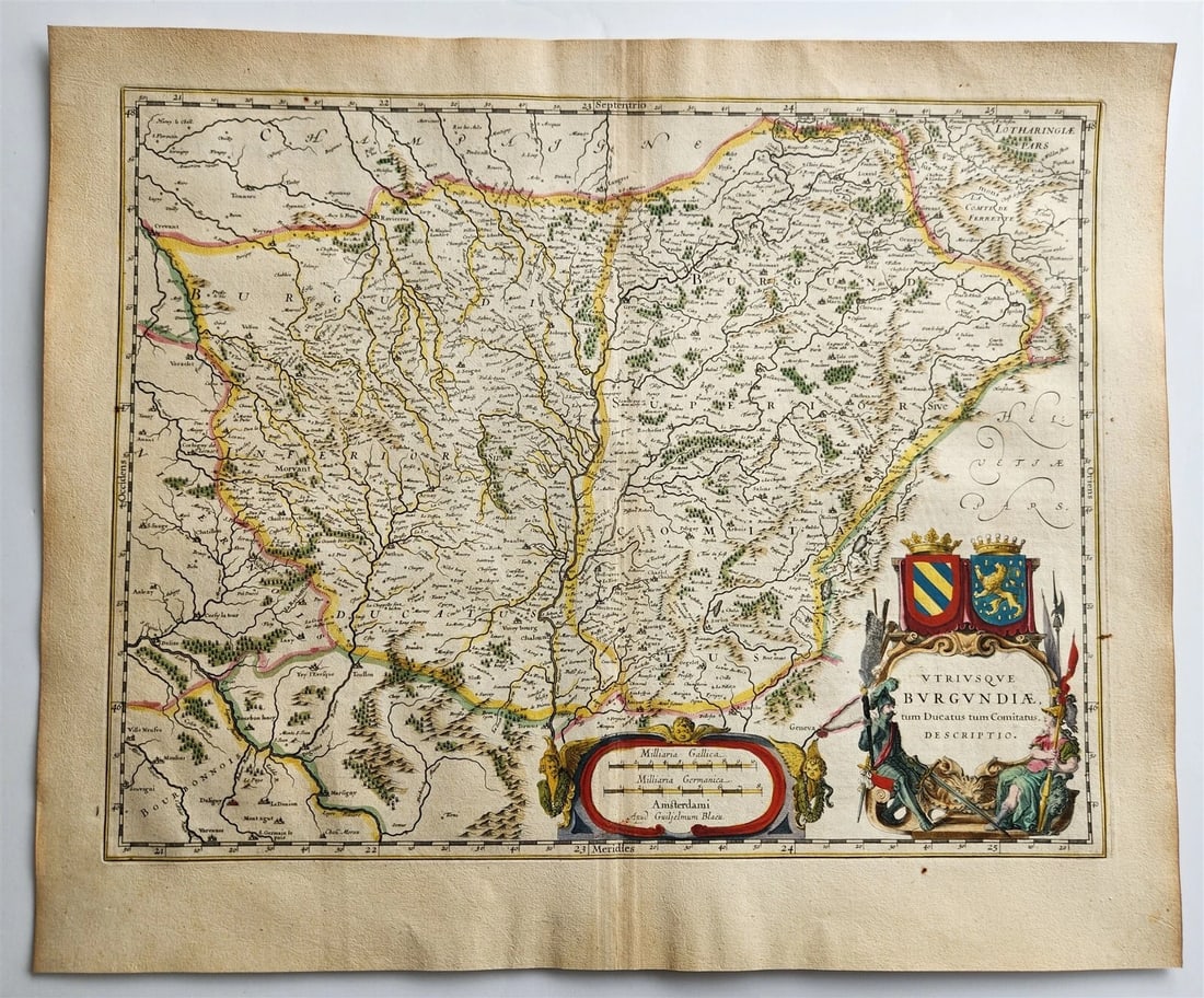 1640 MAP of FRANCE BURGUNIAE by WILLEM BLAEU antique AUTHENTIC hand colored (1 of 3)
