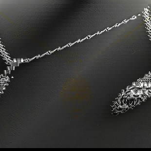 925 Silver Lion King Pendant with Chain,Men Necklace: Title: 925 Silver Lion King Pendant with Chain,Men Necklace Description: 925 Silver Chain with Lion King Pendant -Total Weight:24.2g Chain Size: 23.62 in(60cm). Pendant Size:0.78x1.37 in (20x35mm) (Ba