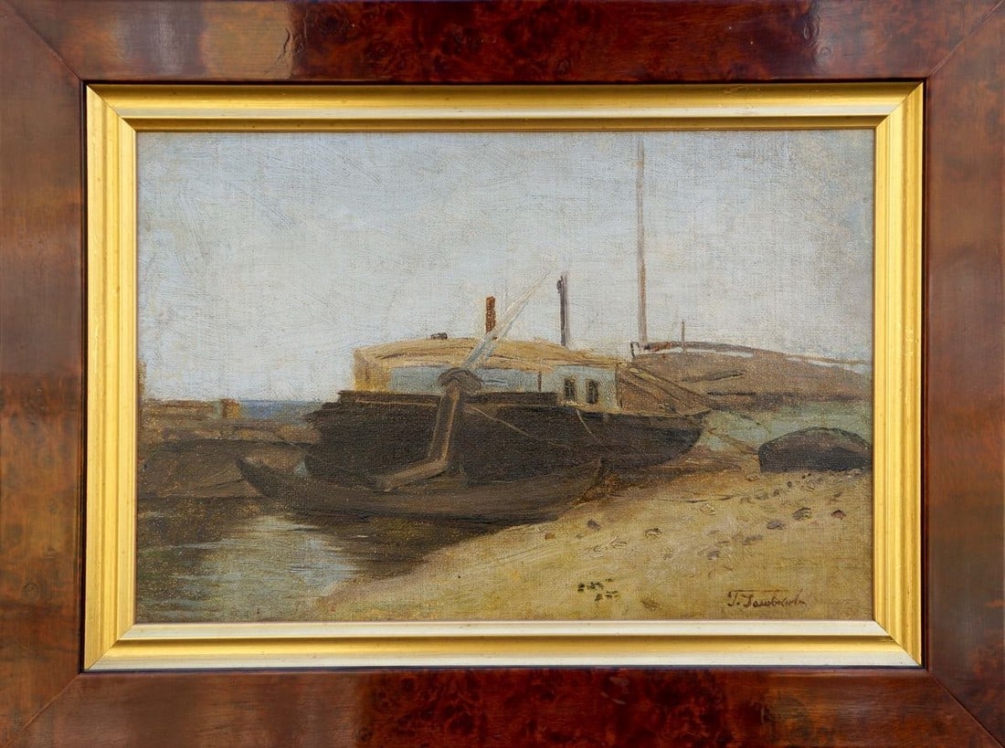 Oil painting Ship docked: №Vern 1621 *** ABOUT THIS PAINTING *** * TITLE: "Ship docked" * ARTISTS: Unknown artist * SIZE: 18x27 cm/'7.08x10.62 inches', frame size: 26x35 cm/'10.23x13.77 inches' * MEDIUM: oil, canvas * HA