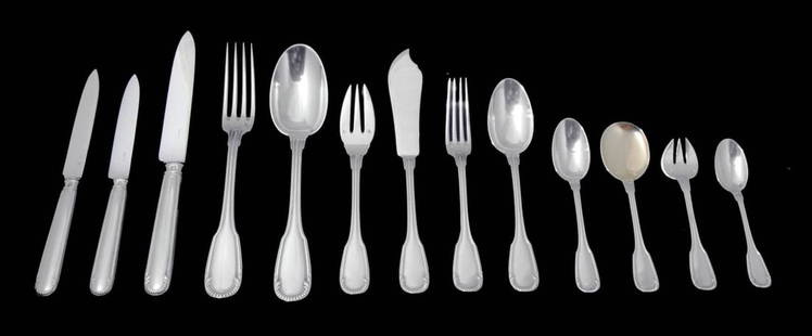 SAVARY & FILS 182pc FRENCH 950 STERLING SILVER FLATWARE SET, 26 SERVING PIECES + CHEST 1850-1899: Title: SAVARY & FILS 182pc FRENCH 950 STERLING SILVER FLATWARE SET, 26 SERVING PIECES + CHEST 1850-1899 Description:Direct from Paris, A Magnificent 182pc. Louis XVI, 950 Sterling Silver Flatware Set