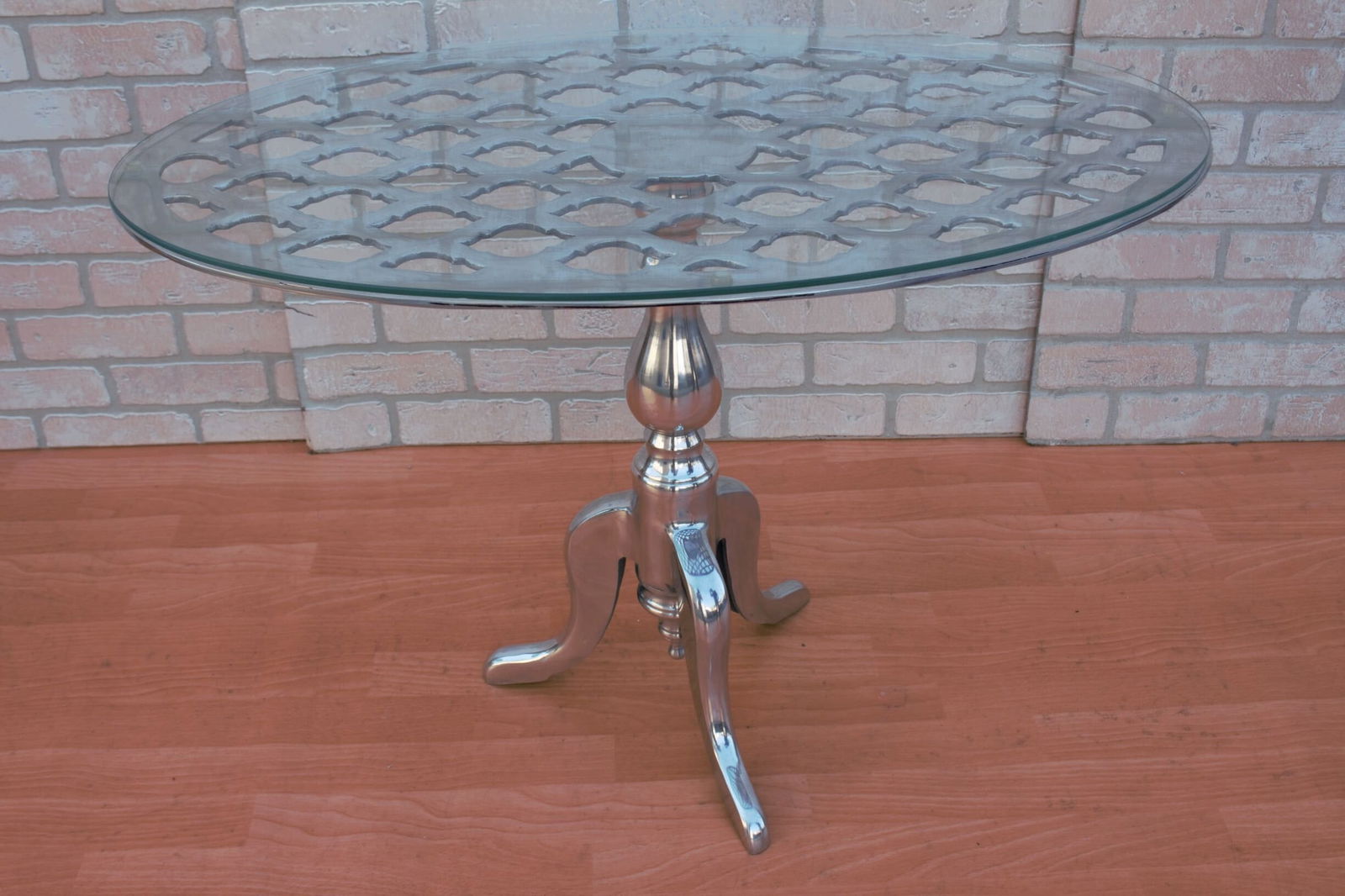 Contemporary Oval Glass Top with Aluminum Base Side Table