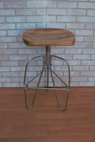 Mid Century Modern Herman Miller Style Metal and Wood Stool